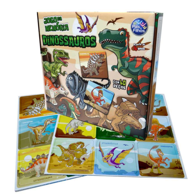 Jogo Da Memória 40 Peças Dinossauros Pais & Filhos - Pedagógica -  Papelaria, Livraria, Artesanato, Festa e Fantasia
