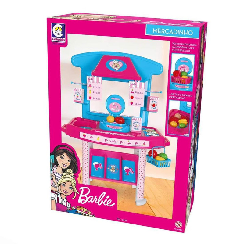 Kit Brinquedo Infantil Mercadinho Carrinho De Compras Barbie Chef