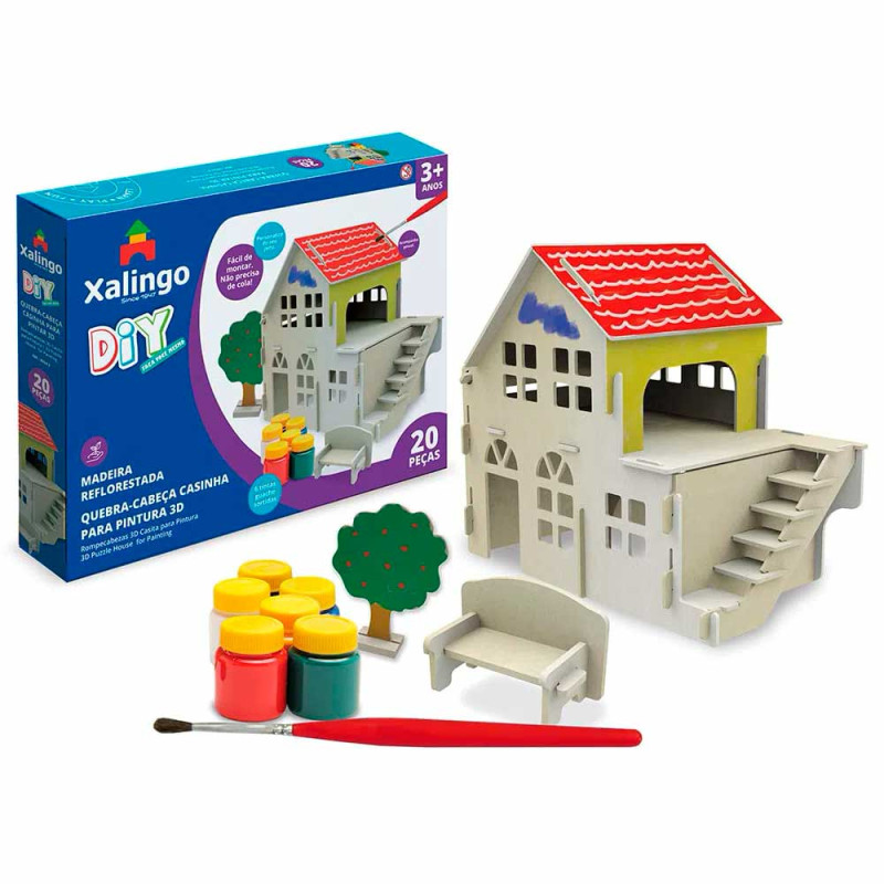 Brinquedos de madeira quebra-cabeças para crianças diy montar casa de  construção de madeira modelo 3d