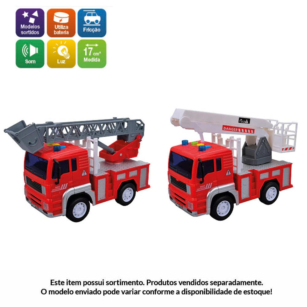 KIt Caminhão bombeiro e ambulância de brinquedo infantil carrinho à fricção  som e luzes Branco DM - Ri Happy