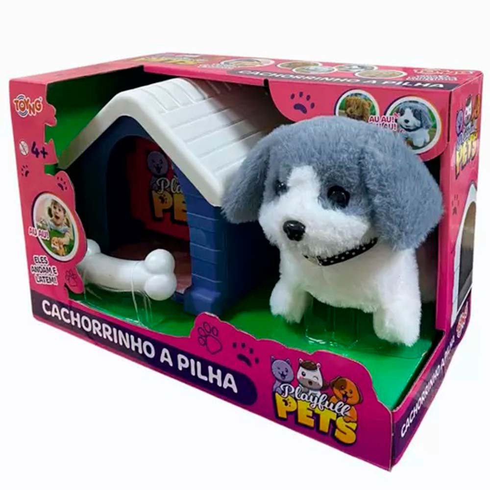 Kit Bichinho Pelúcia com Mantinha Soft Cachorro Cinza 02 Peças