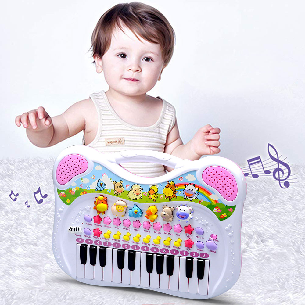 Piano Teclado Educativo Musical Animal Rosa Braskit 6408