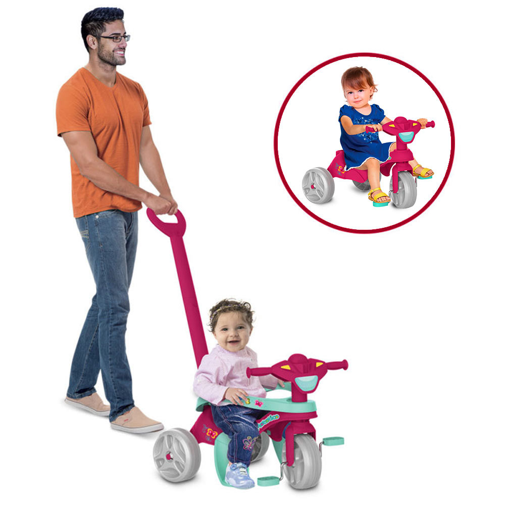 Triciclo Infantil Bandeirante Mototico - Com Empurrador Rosa