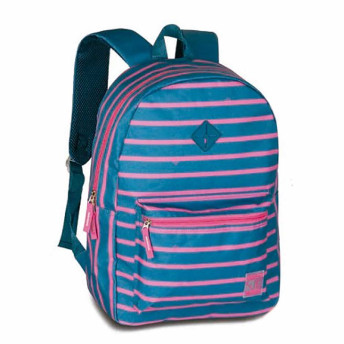 Mochila de Costas Escolar - Clio Girls - Listras Bicolor - Azul e Rosa - Clio Style