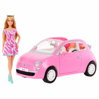 Veículo e Boneca - Barbie - Fiat 500 - Carro Conversível - Rosa - Mattel