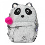 Mochila de Costas Escolar - Clio Girls - Paetê - Panda - Prata e Branco - Clio Style